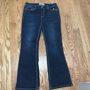 Disclosure mid-rise bootcut jeans dark blue with brown stitching